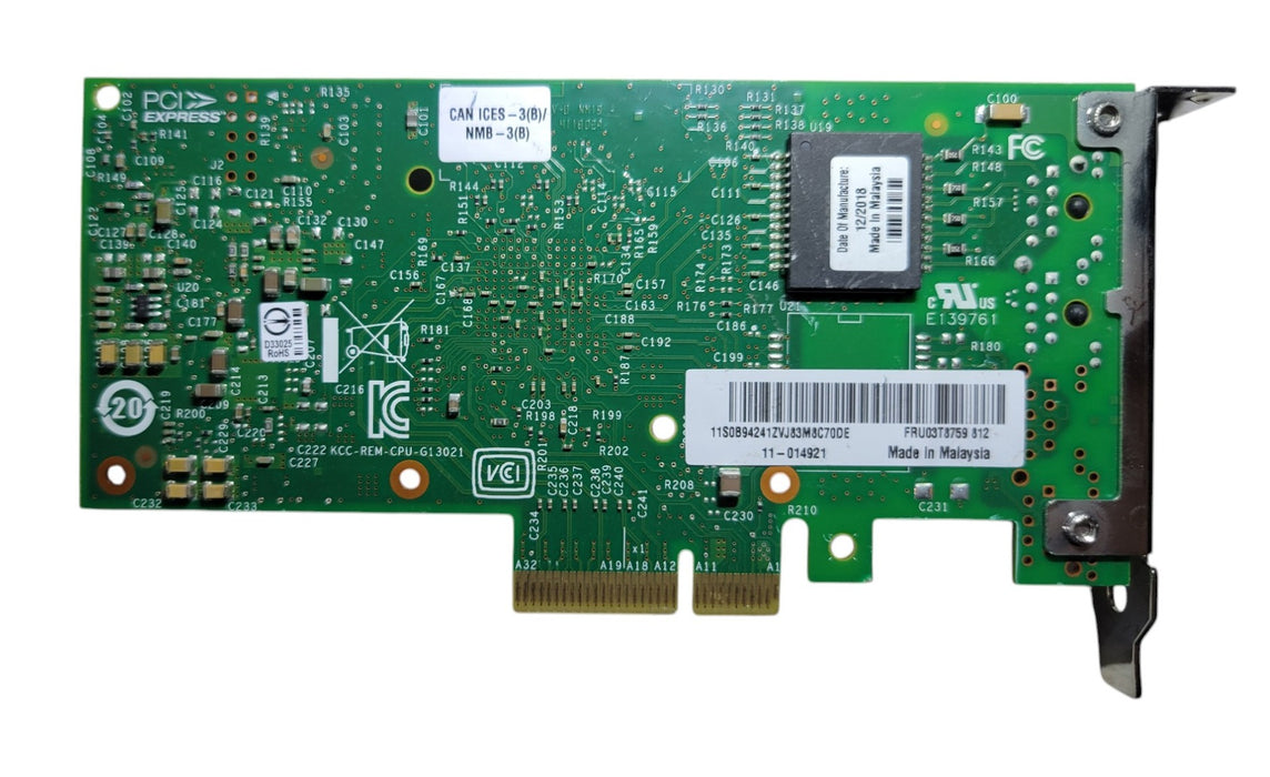 Intel I350-T2 Dual Port Gigabit Ethernet PCIe Network Adapter FRU 03T8759