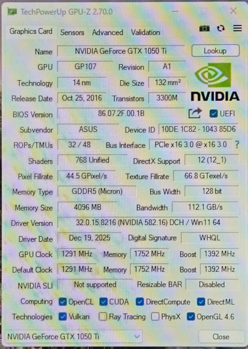 ASUS Phoenix GeForce GTX 1050 Ti 4GB GDDR5 Graphics Card PH-GTX1050TI-4G
