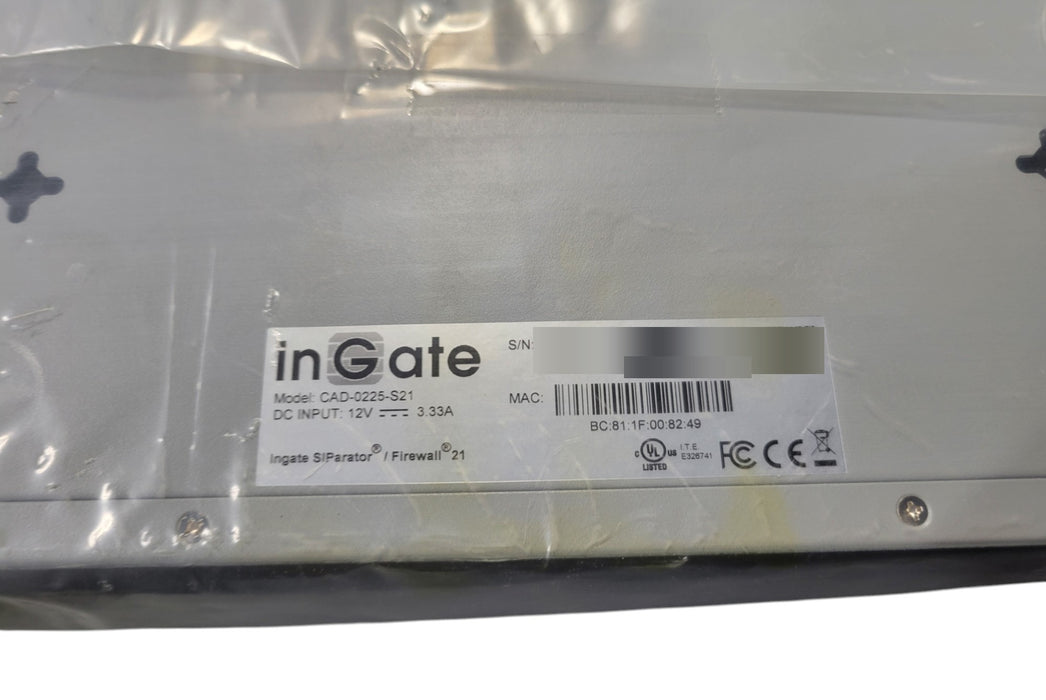 Ingate SIParator / Firewall 21 CAD-0225-S21 Security Appliance