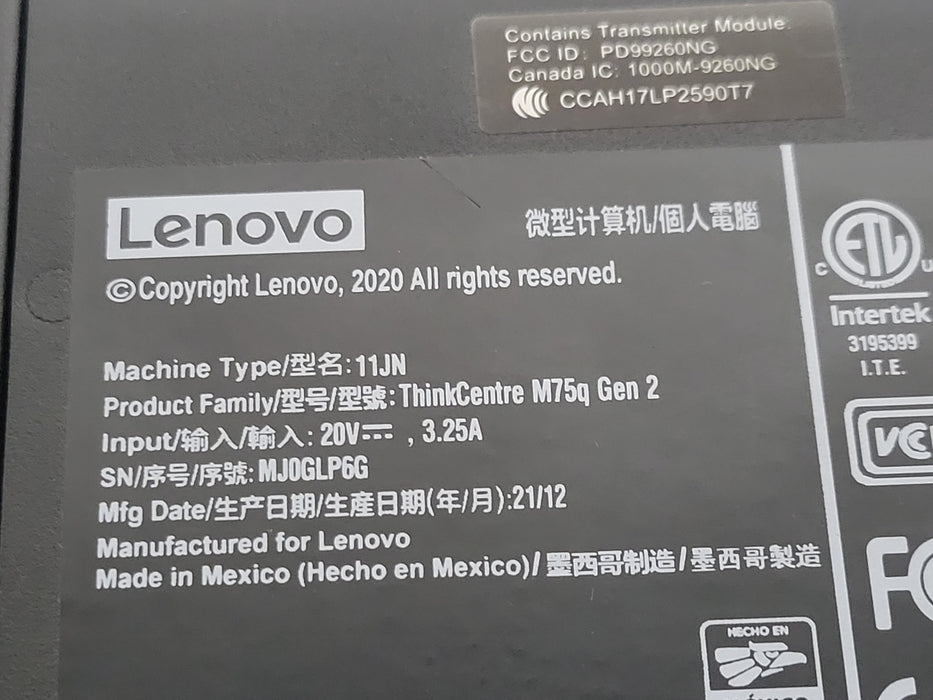 Lenovo ThinkCentre M75q Gen 2  Ryzen 5 PRO 5650GE, 16GB DDR4, 256GB NVMe, Wi-Fi