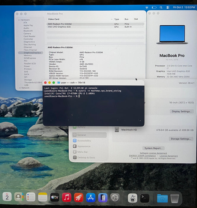 Apple MacBook Pro 16" 2019 i7-9750H Radeon Pro 5300M 32GB RAM 512GB SSD READ