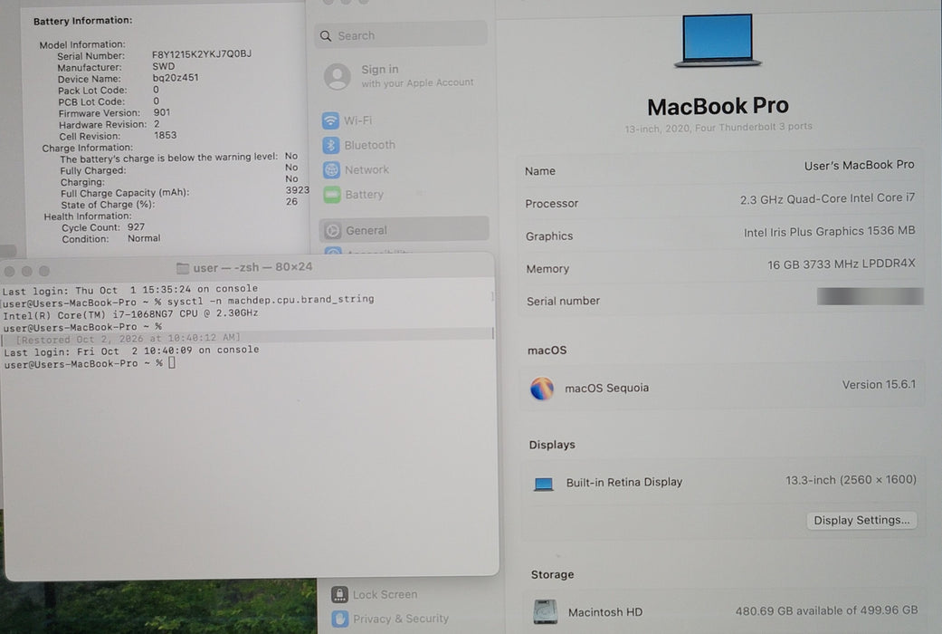 Apple MacBook Pro 13" 2020 A2251 i7-1068NG7 16GB RAM 500GB SSD NO ADAPTER