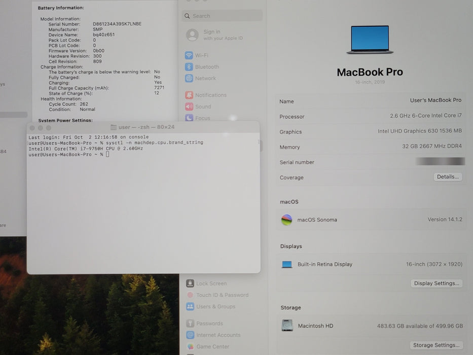 Apple MacBook Pro 16" 2019 A2141 Core i7-9750H 32GB RAM 512GB SSD NO AC