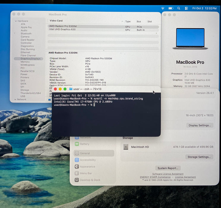 Apple MacBook Pro 16" 2019 i7-9750H Radeon Pro 5300M 32GB RAM 512GB SSD READ