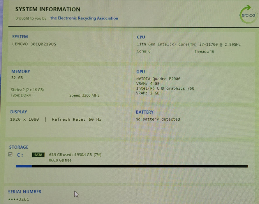 Lenovo ThinkStation P348, Core I7-11700 2.50GHz, 32GB DDR4, 1TB SATA SSD, READ