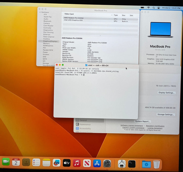 Apple MacBook Pro 16" 2019 i7-9750H Radeon Pro 5300M 32GB RAM 512GB SSD READ