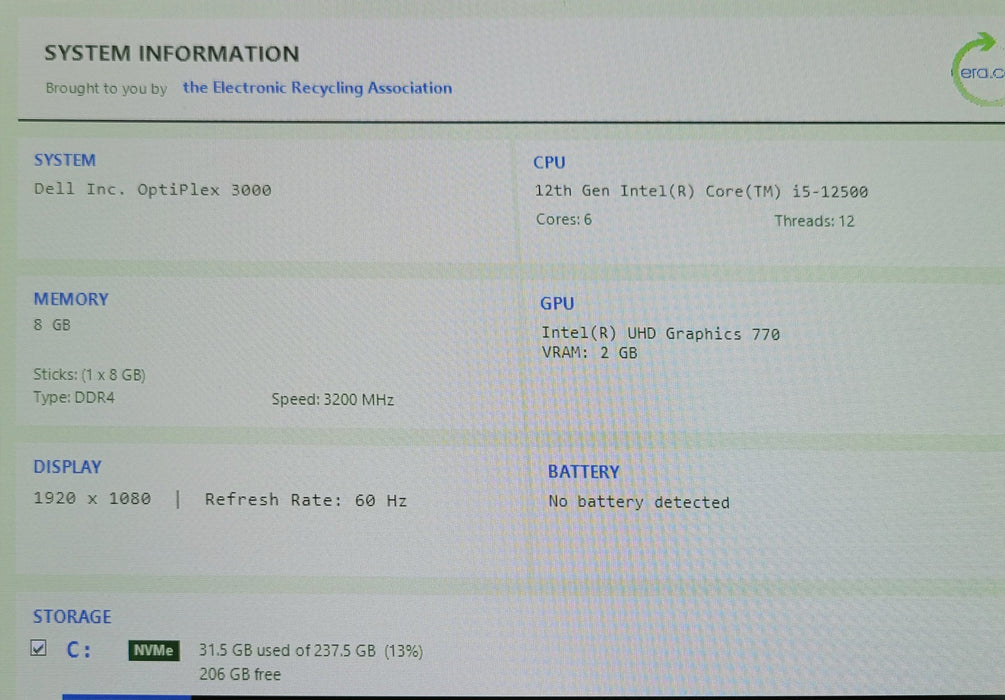 Dell OptiPlex 3000 SFF, Core i5-12500, 8GB RAM 256GB NVMe SSD, UHD 770