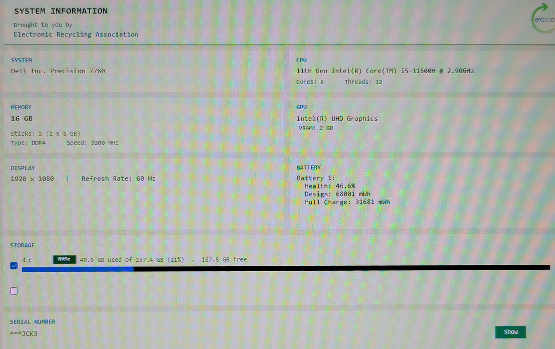 Dell Precision 7760 i5-11500H 16GB RAM 256GB NVMe 17.3" FHD UHD Graphics READ
