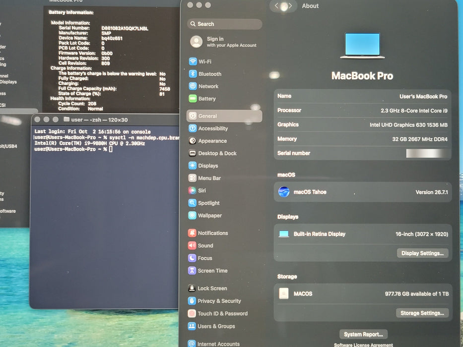 Apple MacBook Pro 16" 2019 A2141 i9-9880H 32GB RAM 1TB SSD Space Gray NO ADAPTER