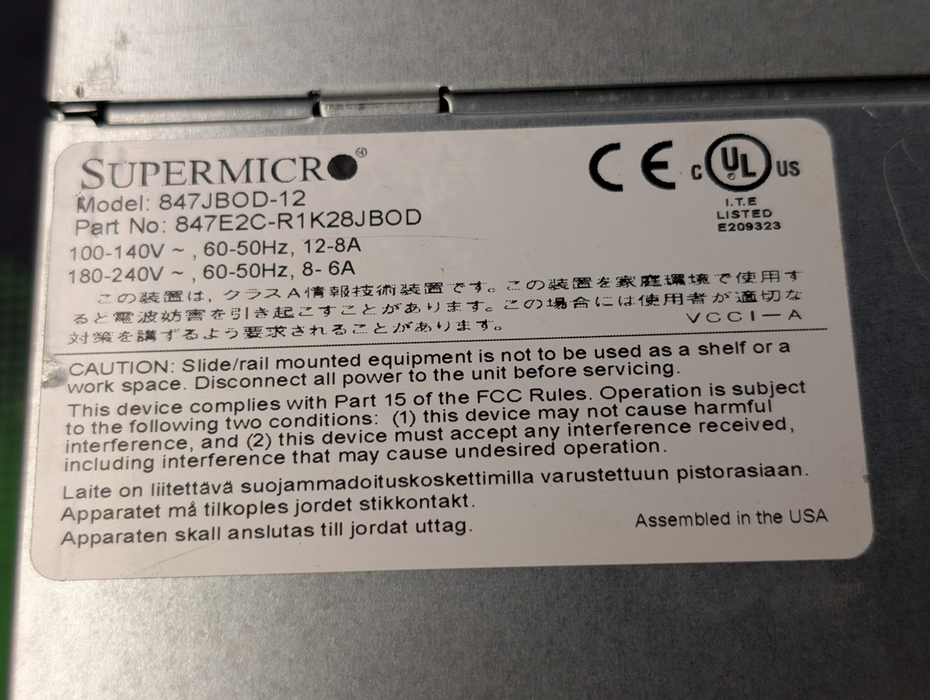 Supermicro CSE-847 847JBOD-12 CSE-PTJBOD-CB3 JBOD 48x 3.5 inch HDD Bays  -