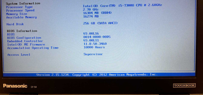 Panasonic ToughBook CF-54 i5-7300 16GB 256SSD Missing \\"G\\" Key 10800Hrs. READ!