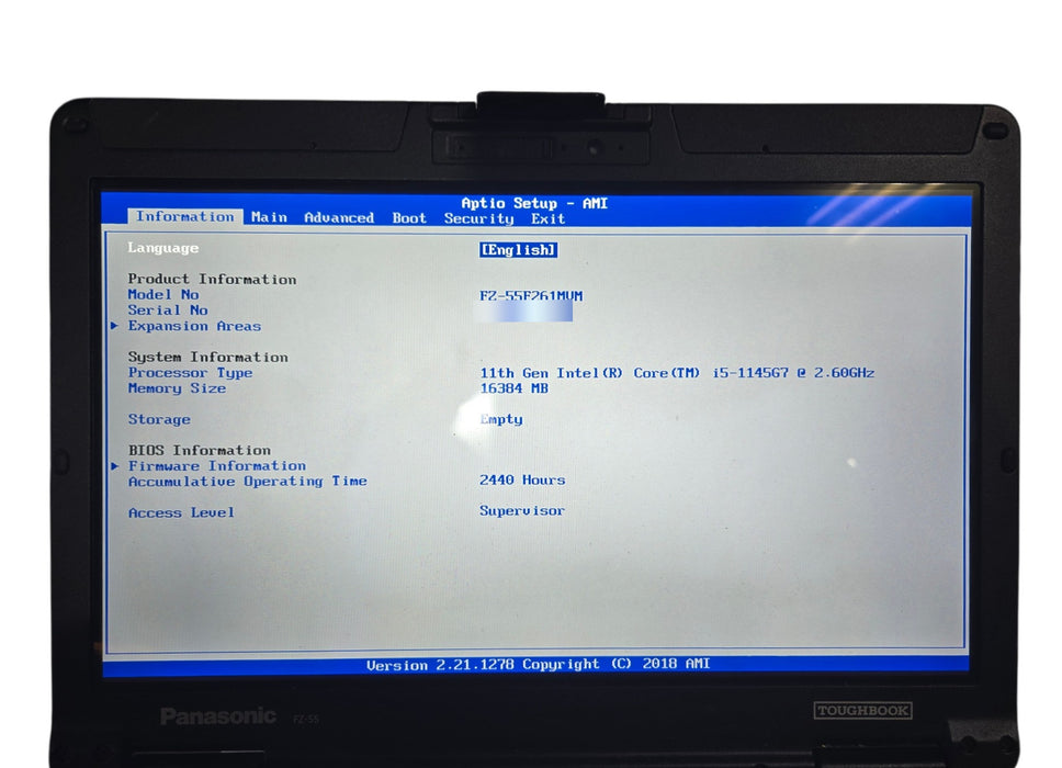 Panasonic Toughbook FZ-55 - i5-1145G7 2.60GHz 16GB RAM No Storage, 2500hrs