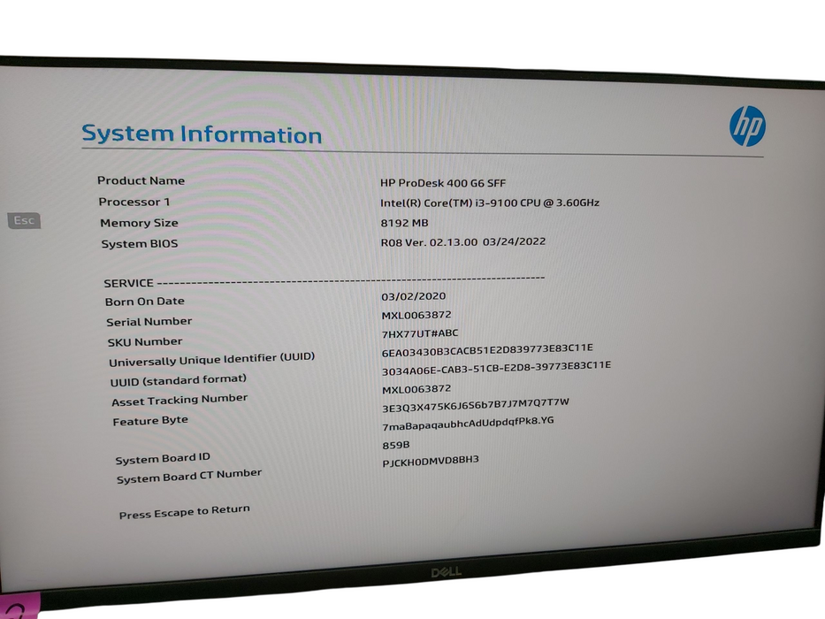 HP ProDesk 400 G6 SFF intel i3-9100 3.60 GHz RAM 8GB