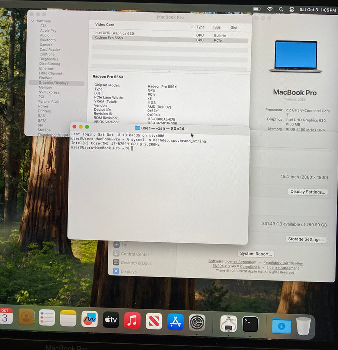Apple MacBook Pro 15" 2018 i7-8750H Radeon Pro 555X GPU 16GB RAM 256GB SSD READ!
