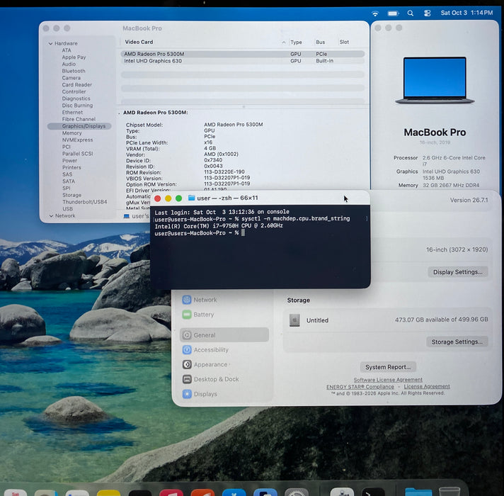 Apple MacBook Pro 16" 2019 i7-9750H Radeon Pro 5300M 32GB RAM 512GB SSD READ