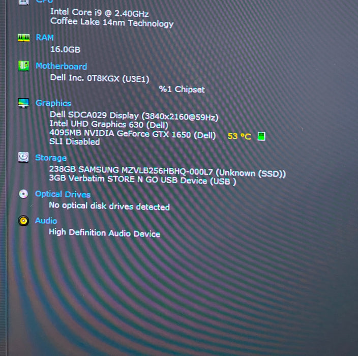 Dell XPS 15 7590 4K LCD i9-9980HK GTX 1650 4GB GPU 16GB RAM 256GB SSD