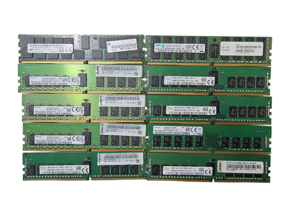 Lot of 10 Assorted 16GB DDR4 ECC Registered Server Memory RDIMM RAM