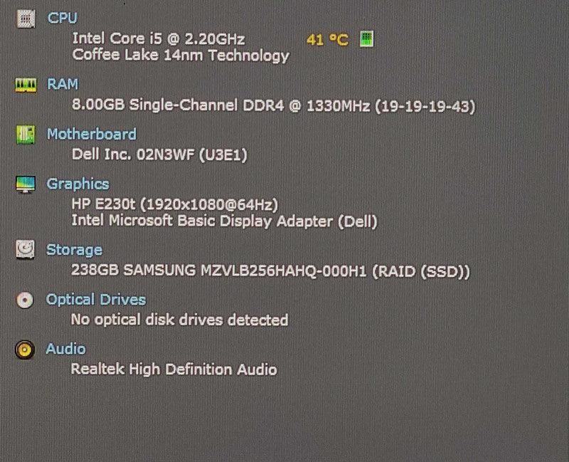 Dell OptiPlex 3070 USFF, i5-9500T 3.10GHz 6C, 8GB DDR4, 256GB NVMe, WiFi