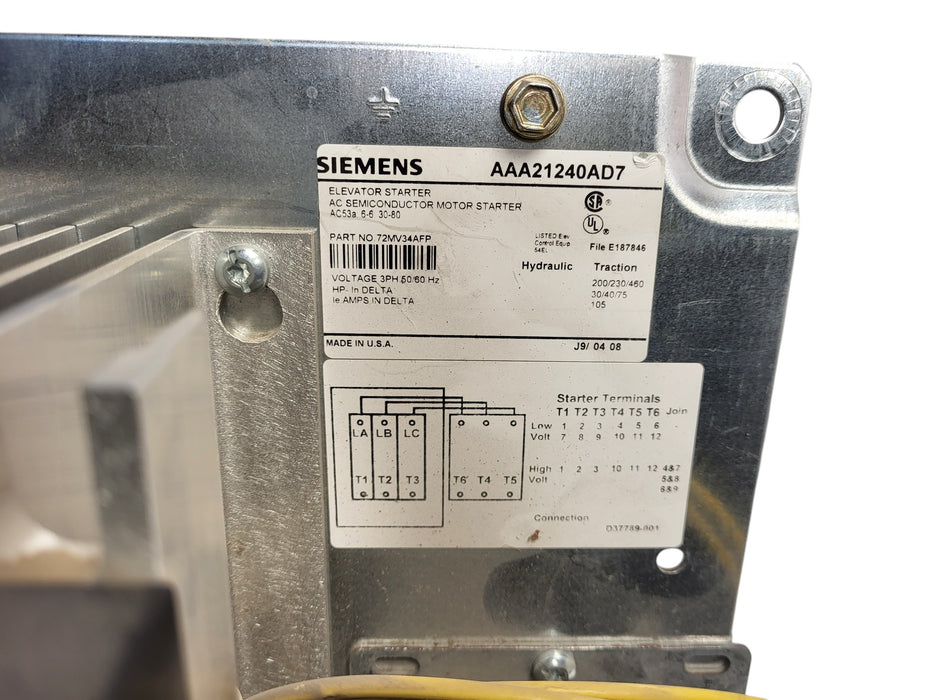 Siemens 72MV34AFA Series E02 Elevator Starter Solid State Motor Starter