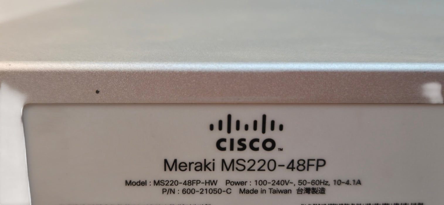 Cisco Meraki MS220-48FP-HW - 48-Port PoE+ Gigabit Switch with 4x SFP
