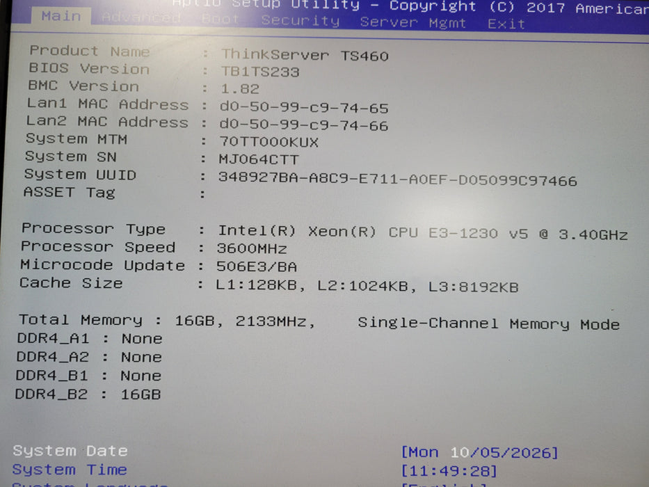 Lenovo ThinkServer TS460 8x 2.5" | Xeon E3-1240 v6, 16GB ECC DDR4, 9340-8i RAID