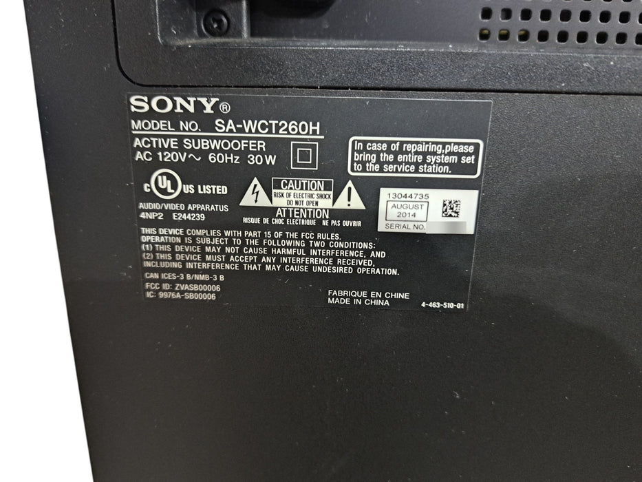 Sony SA-WCT260H Active Subwoofer Wireless Home Theater Sub (READ)