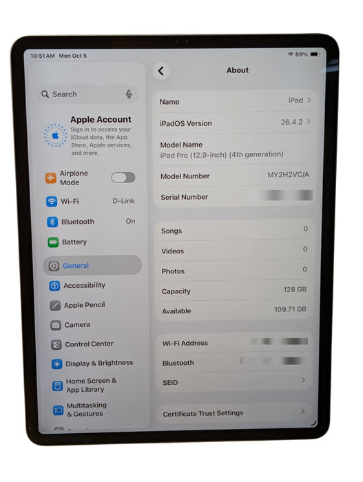 Apple iPad Pro (12.9-inch) (4th generation) A2229 128GB Wi-Fi UNLOCKED
