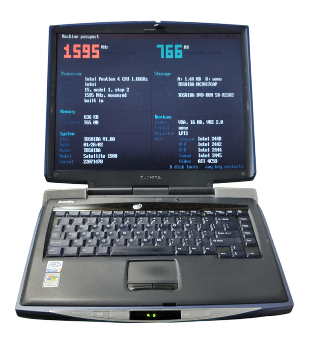 Toshiba Satellite 1900 - Pentium 4 1.60GHz 768MB RAM 30GB HDD + PWR ADAPTER