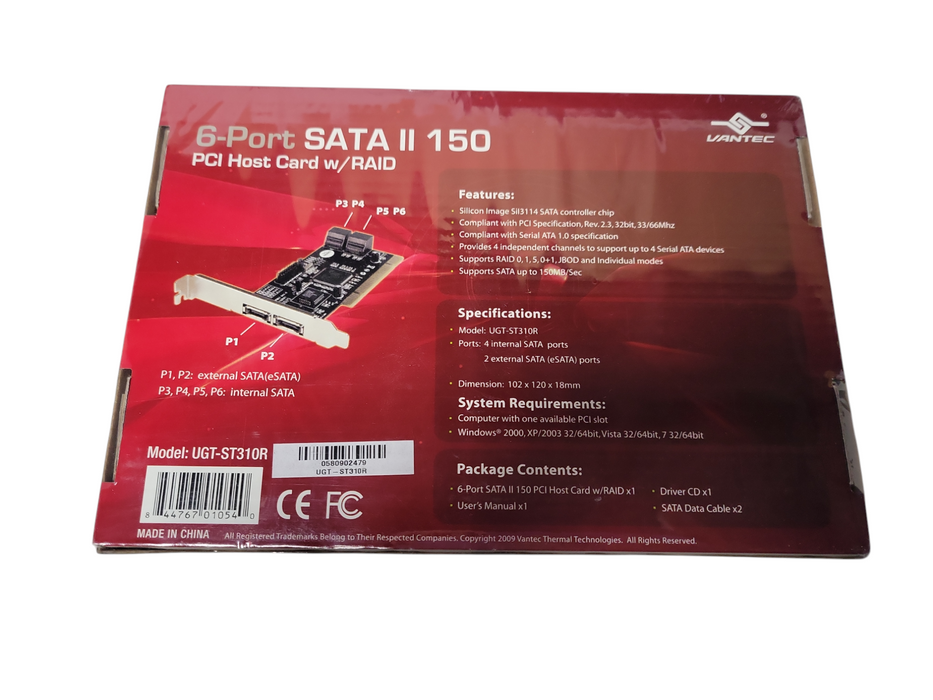 VANTEC 6-Port SATA II 150 PCI Host Card Model UGT-ST310R Raid Controller