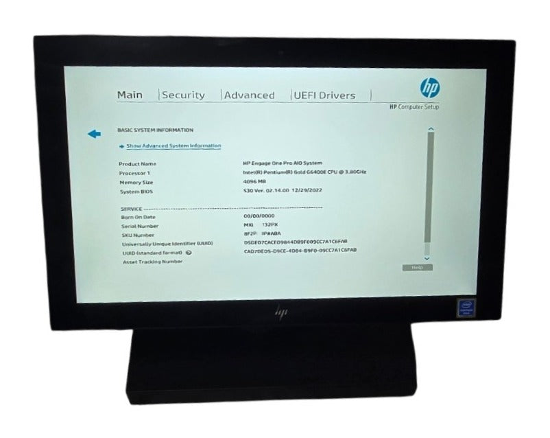 Open Box HP Engage One Pro AiO Pentium Gold G6400E 4GB RAM,250GB SSD POS System