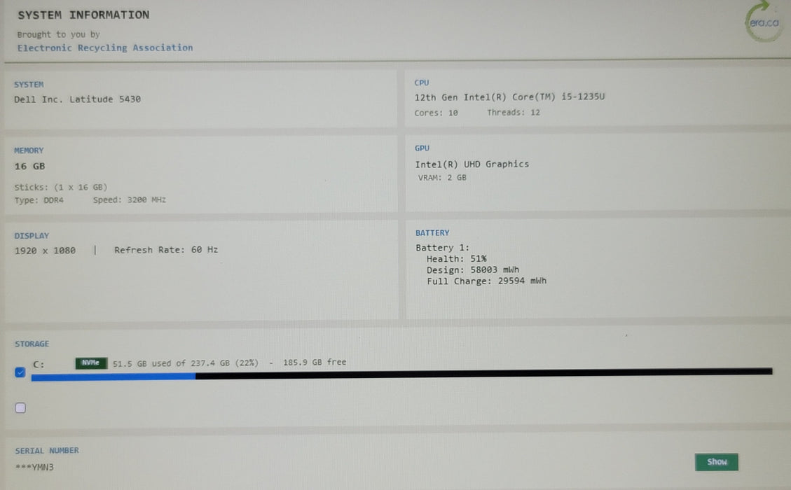Dell Latitude 5430 i5-1235U 16GB RAM 256GB NVMe 14" FHD READ