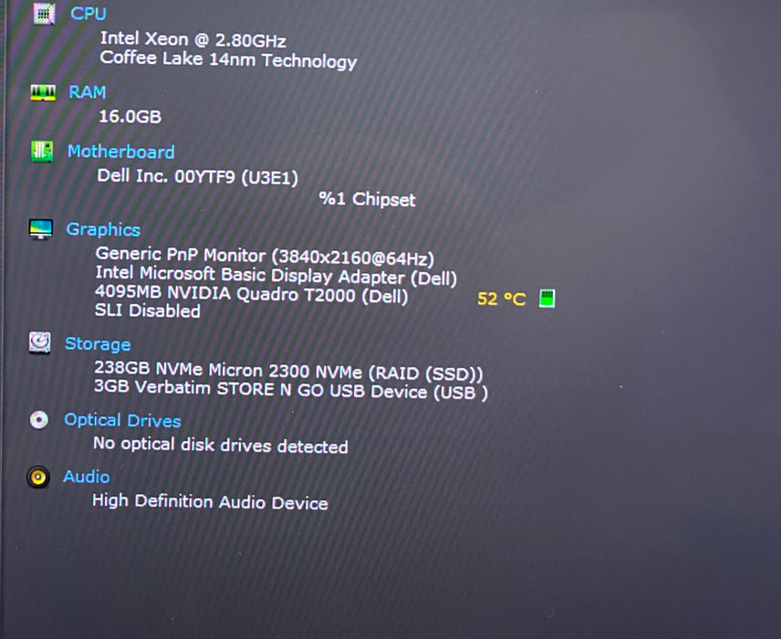 Dell Precision 5540 4K TOUCH XEON E-2276M QUADRO T2000 4GB GPU 16GB RAM 256 SSD