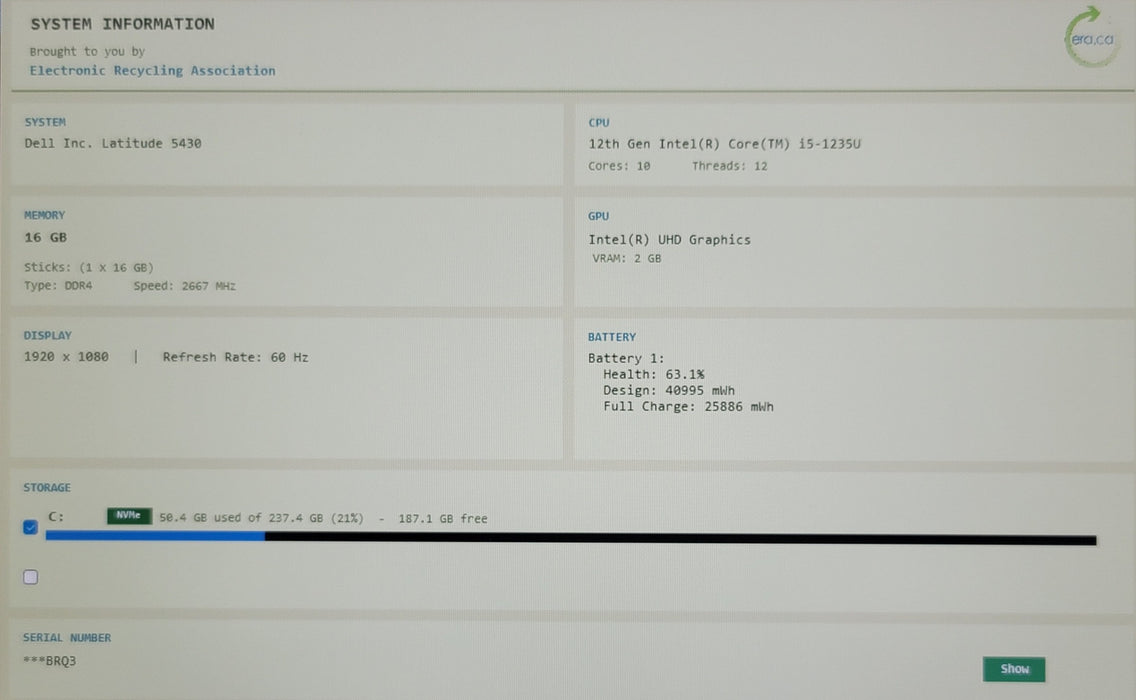 Dell Latitude 5430 I5-1235U 16GB RAM 256GB NVMe 14" FHD