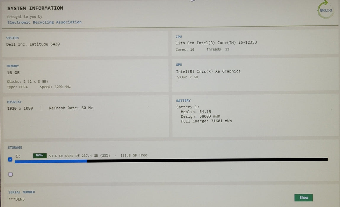 Dell Latitude 5430 i5-1235U 16GB RAM 256GB NVMe SSD FHD 14" READ