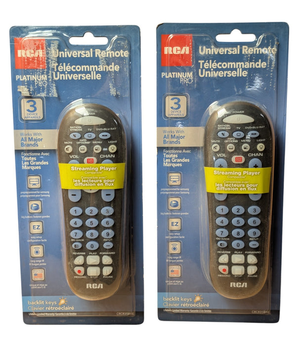 RCA Platinum Pro CRCR314WE 3-Device Universal Remote Control - Lot of 2