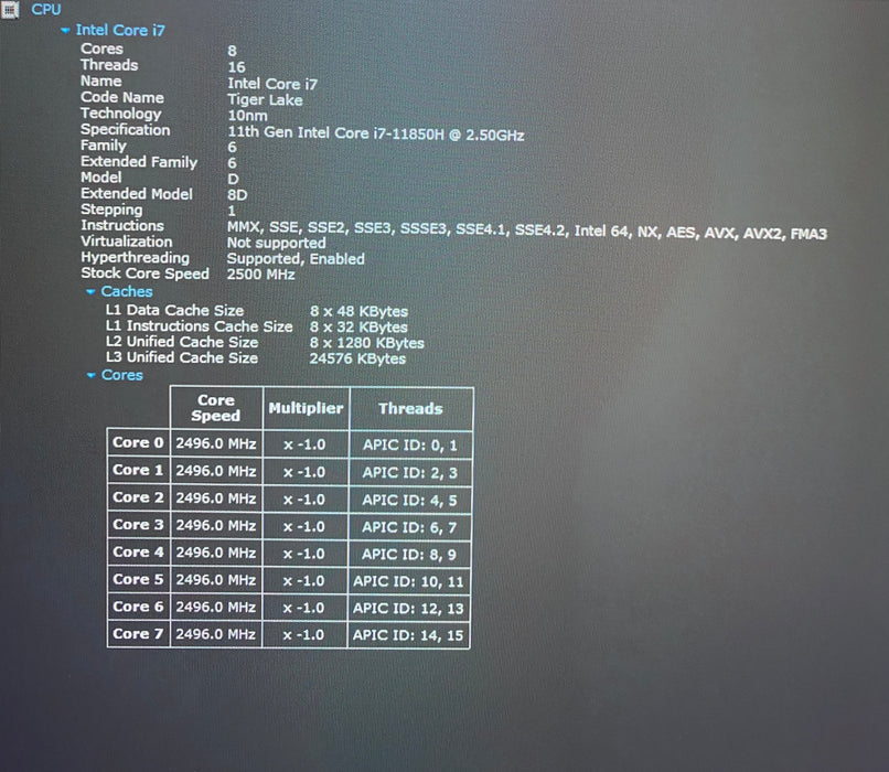 Dell Precision 7560 i7-11850H RTX A2000 4GB GPU 32GB RAM 256GB SSD