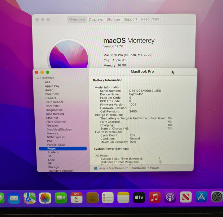Apple MacBook Pro 13' Touch Bar M1 2020 16GB RAM 2TB SSD No power Adapter READ