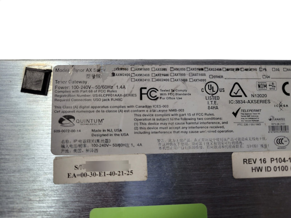 Quintum Tenor AX AXM2400 VoIP MultiPath Switch Gateway