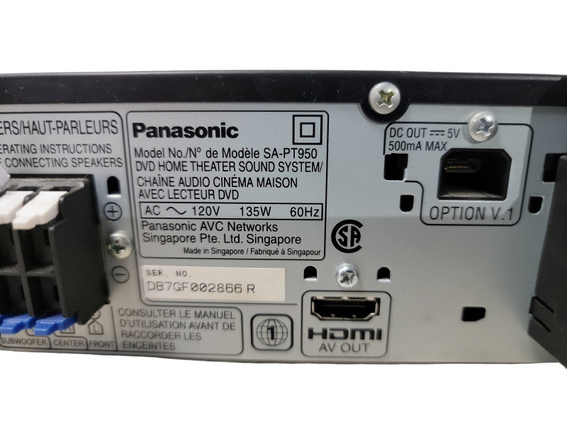 Panasonic SA-PT950 DVD Home Sound System 5 Disc W/ SH-FX65T Transmitter