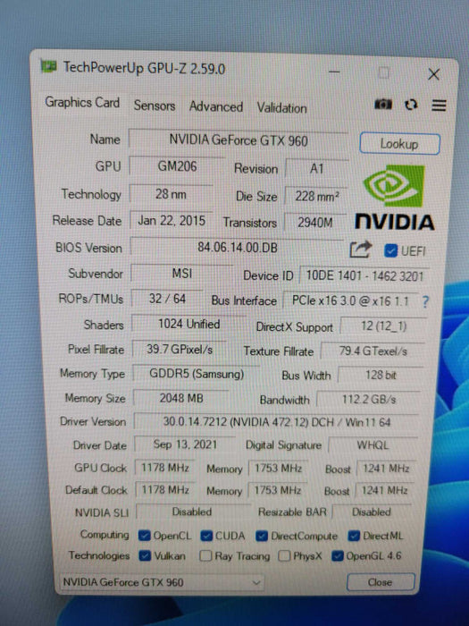 MSI V320 NVIDIA GTX 960 2GB PCIE %