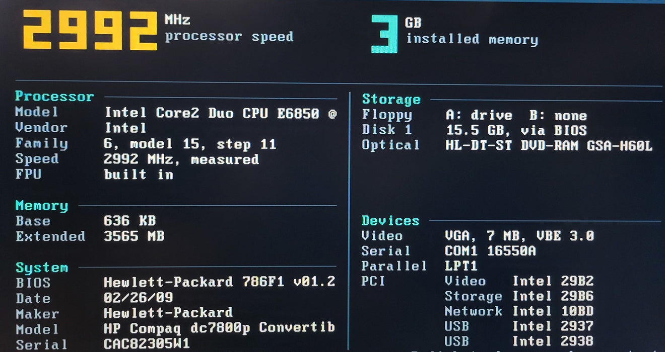 HP Compaq dc7800p - Core 2 Duo E6850 4GB RAM DVDROM NO HDD