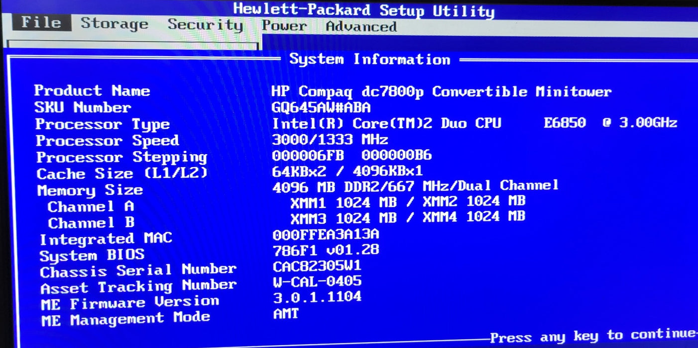 HP Compaq dc7800p - Core 2 Duo E6850 4GB RAM DVDROM NO HDD