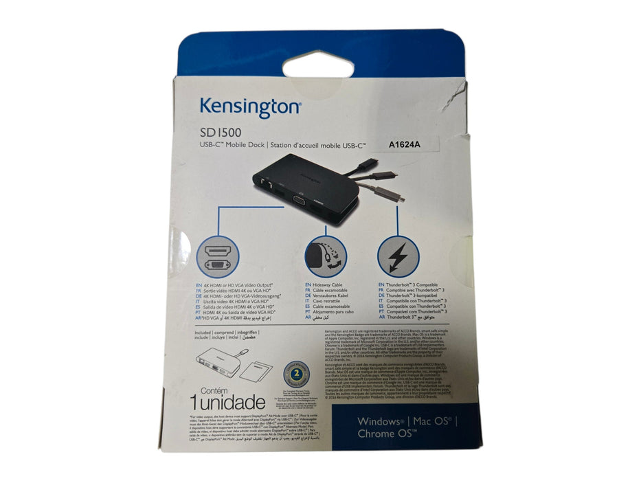 Kensington USB-C Mobile Dock 4K HDMI VGA Ethernet, SD1500