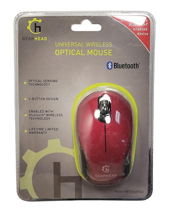 Gear Head MBT9650RED Universal Wireless Optical Mouse Bluetooth Red