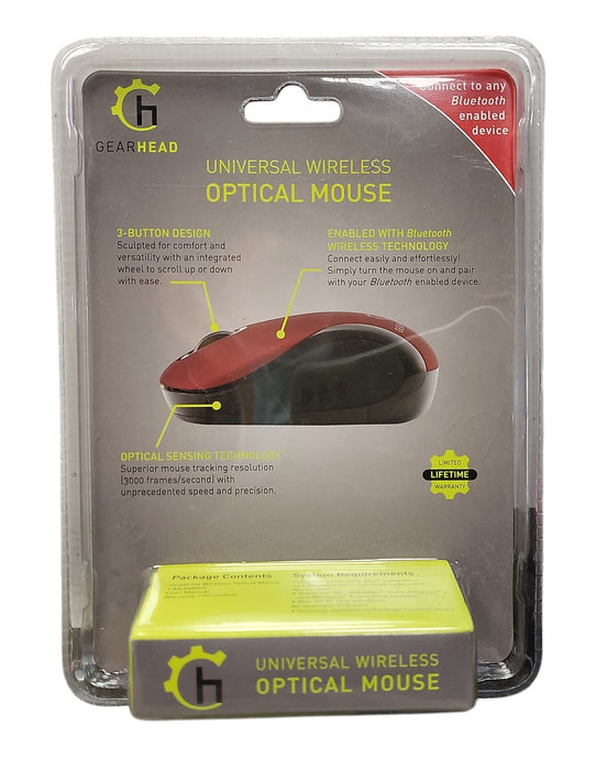 Gear Head MBT9650RED Universal Wireless Optical Mouse Bluetooth Red