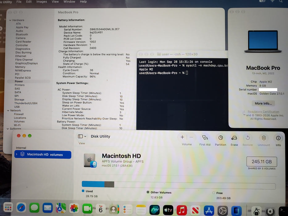 Apple MacBook Pro A2338 2022 13.3" M2 8GB RAM 256GB SSD