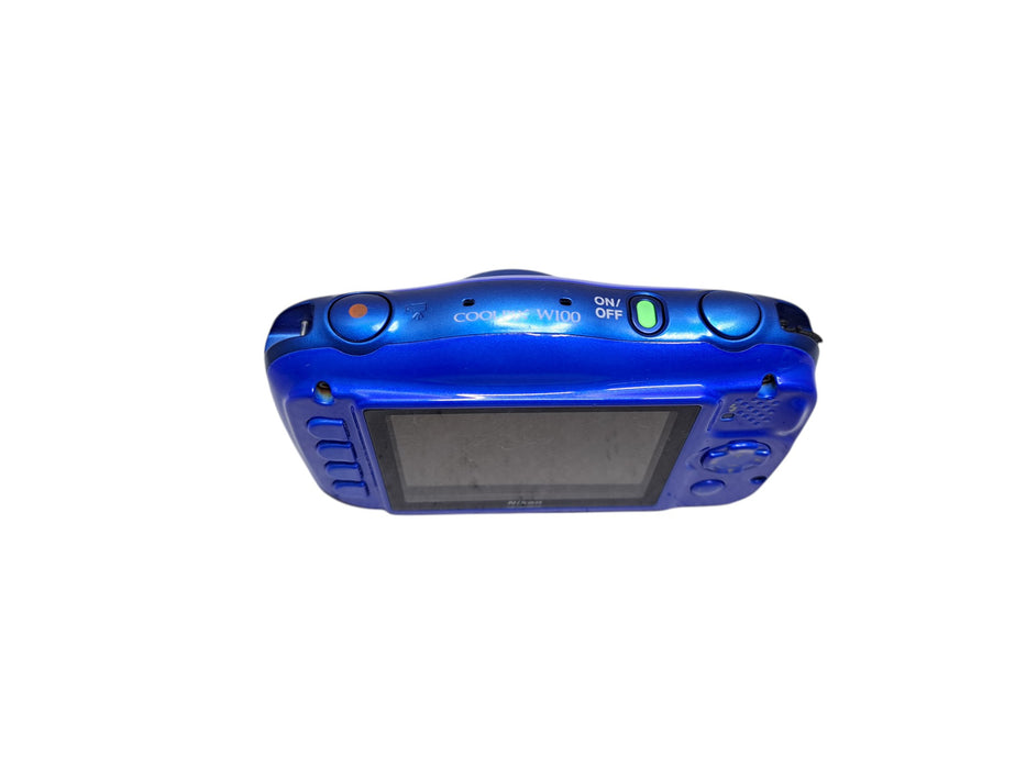 Nikon COOLPIX W100 Waterproof Shockproof Digital Camera - Blue w/ Battery