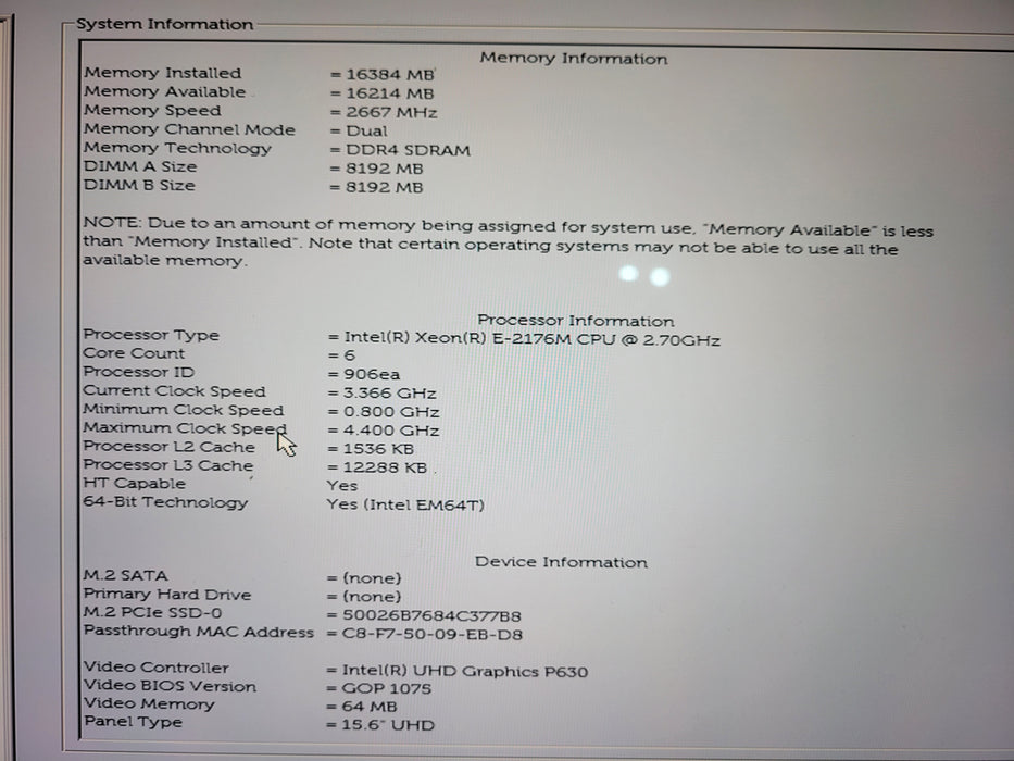 Dell Precision 5530 4K TOUCH XEON E-2176M QUADRO P2000 4GB GPU 16GB RAM 256 SSD