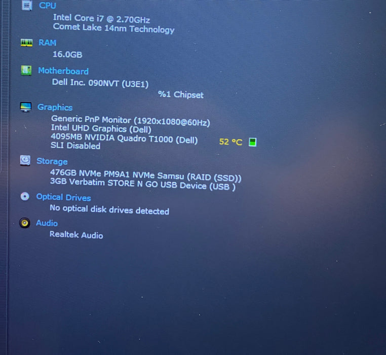 Dell Precision 7550 i7-10850H QUADRO T1000 4GB GPU 16GB RAM 512GB SSD READ