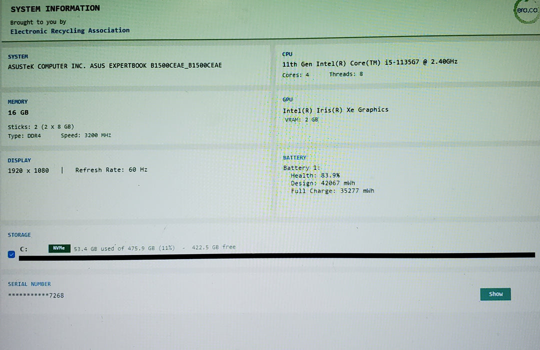 ASUS ExpertBook B1500CEAE i5-1135G7 16GB RAM 512GB SSD
